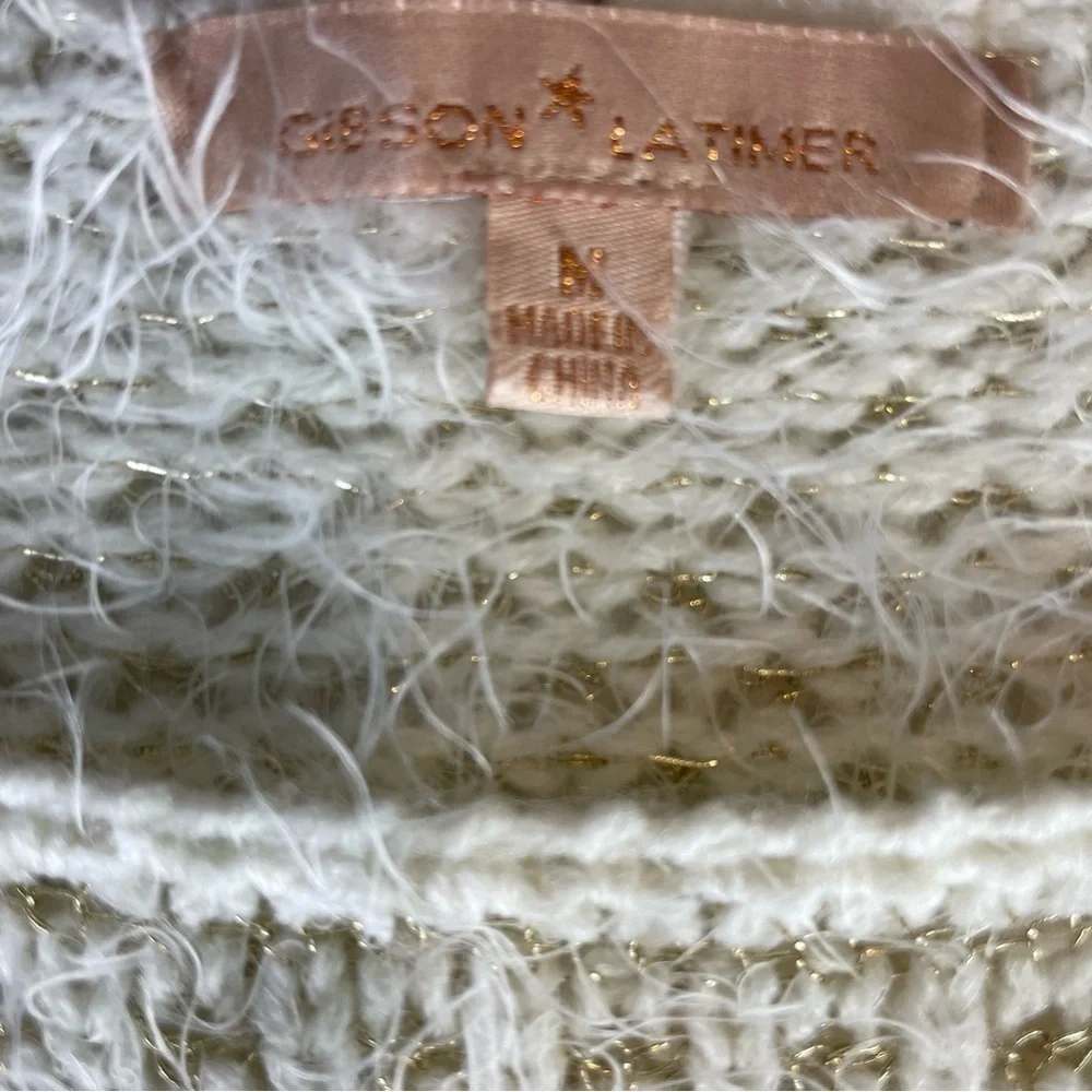 GIBSON Latimer Fuzzy Long Sleeve Sweater White Gold Size Medium - Picture 10 of 10